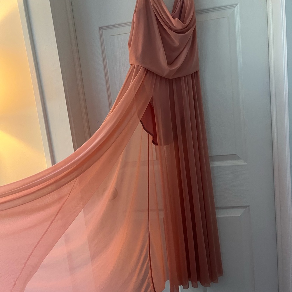 Balera Lyrical Contemporary 
Double Cowl Mesh Maxi Dress Peach Adult Small